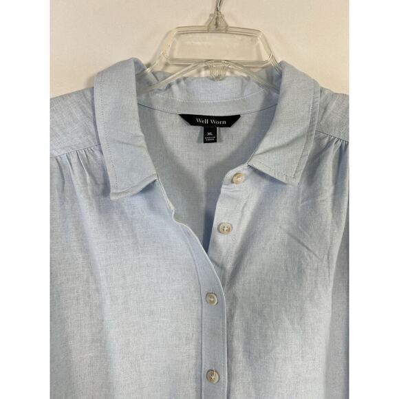 Linen Shirt Dress Button Front Sz XL Blue Well Worn NWT Lagenlook Minimalist - Picture 2 of 7